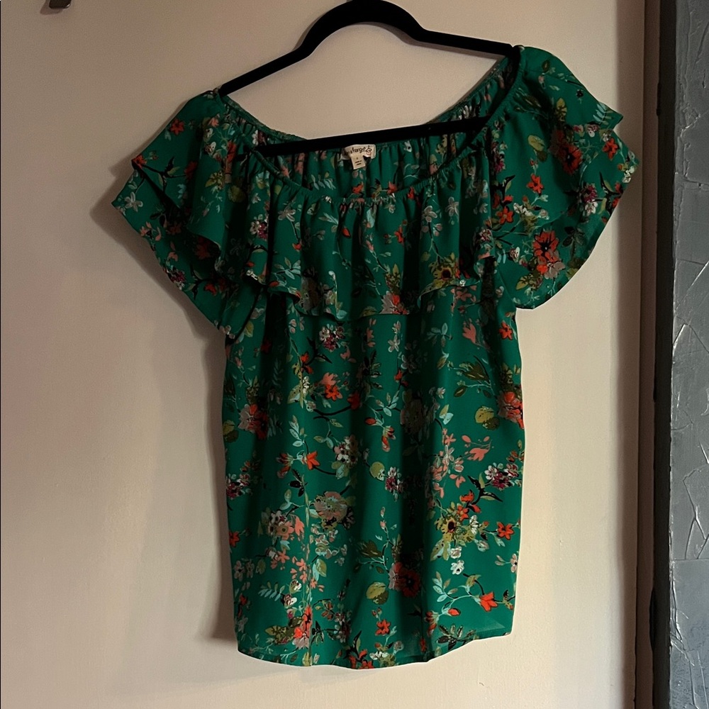 Love on a Hanger Green Floral Ruffle Blouse